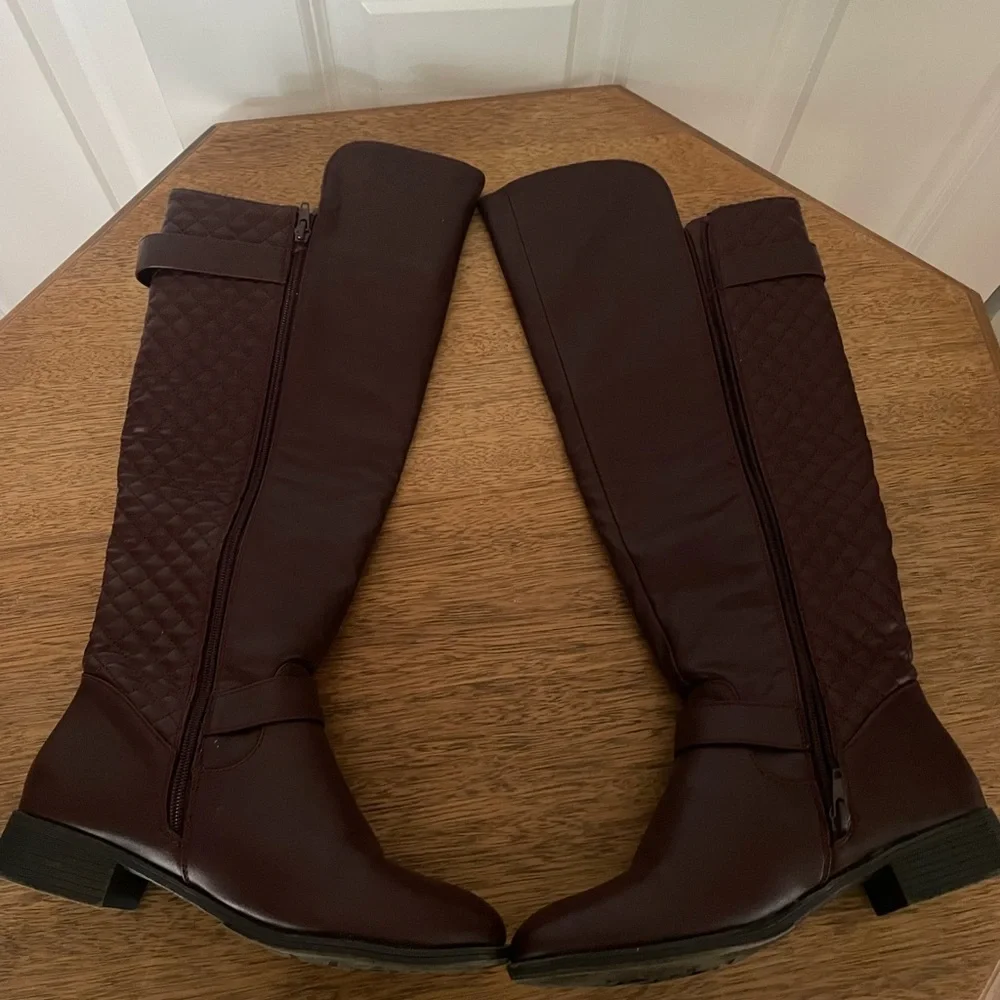JustFab Burgundy Quilted Over the Knee Boots Size 7